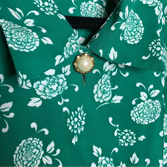 VINTAGE Andrea Gayle green & white floral blouse with banded bottom size 16 - Picture 3 of 7